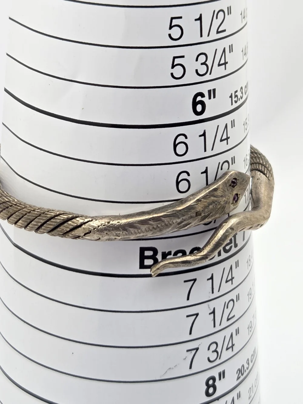 Vintage Sterling Silver Egyptian Revival Snake Bypass Cuff Bracelet Ruby Eyes